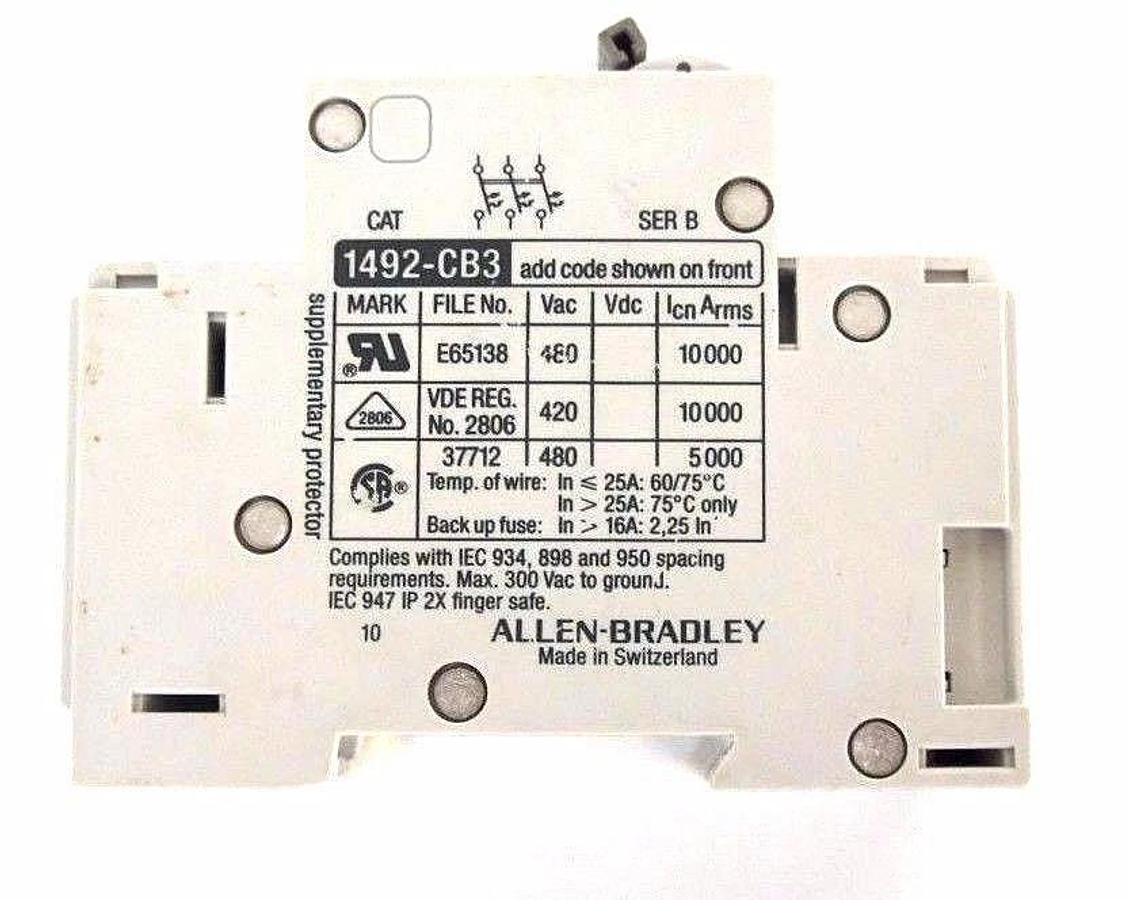 Used LOT OF 2 ALLEN BRADLEY 1492-CB3-G150 MINIATURE CIRCUIT BREAKERS SER B, 15 AMP