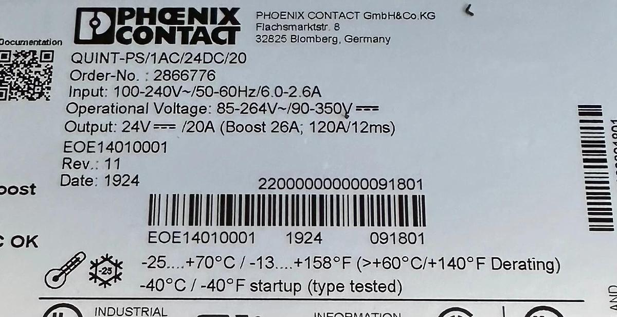 NEW PHOENIX CONTACT QUINT-PS/1AC/24DC/20 POWER SUPPLY 100/240V 50/60Hz 2866776