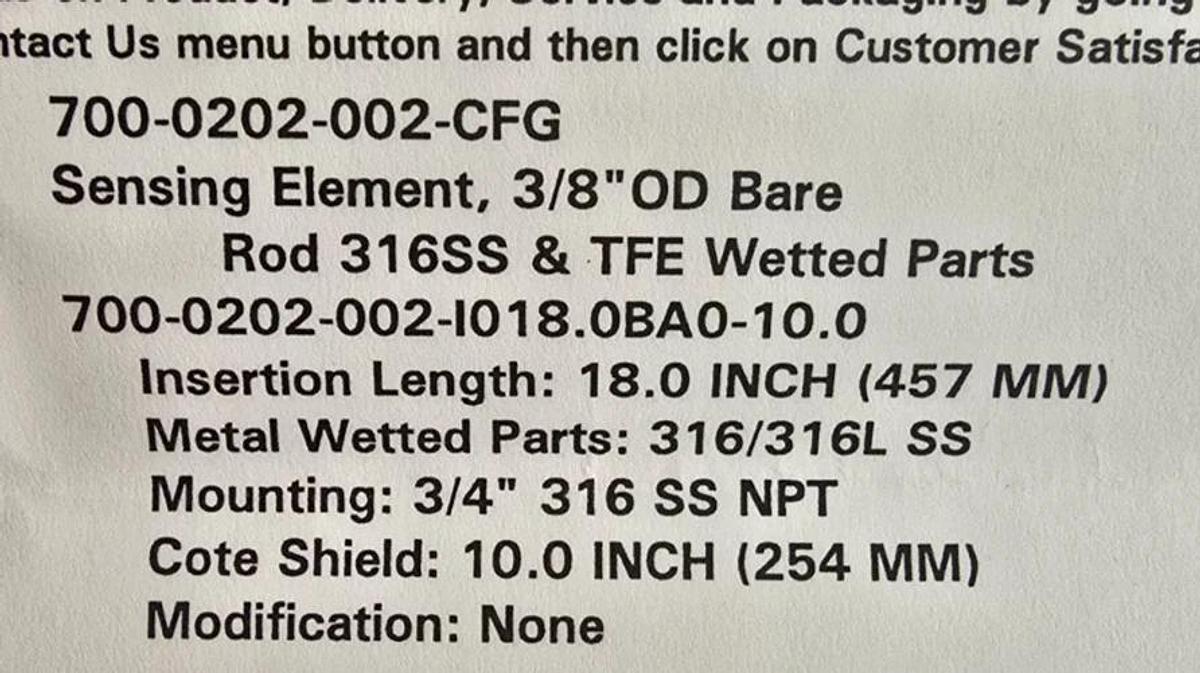 Drexelbrook 700-0202-002-CFG Sensing Element 3/8" OD 18" Length 700-0202-002 NEW