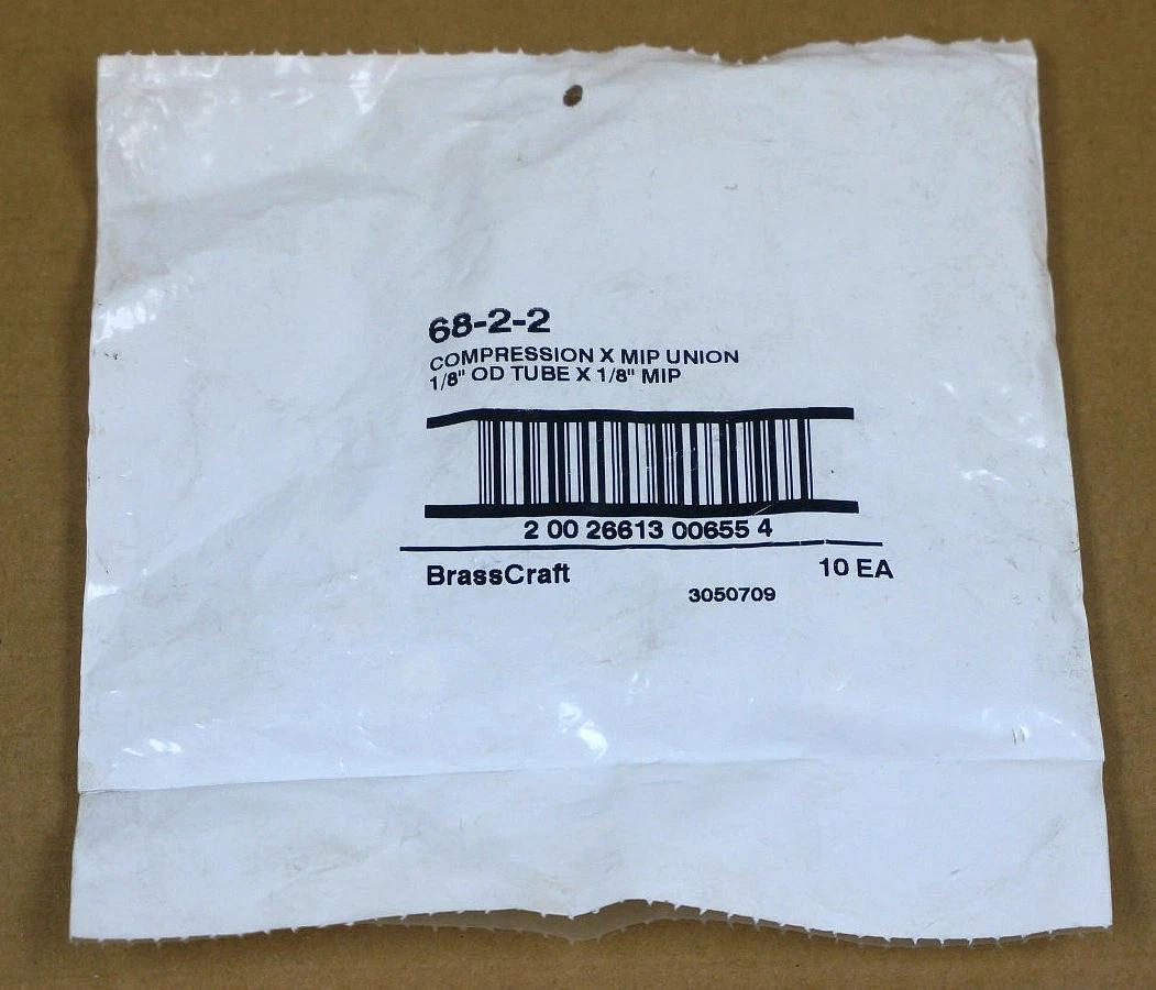 Used BAG OF 10 NEW BRASSCRAFT 68-2-2 COMPRESSION X MIP UNION 1/8" OD TUBE X 1/8" MIP