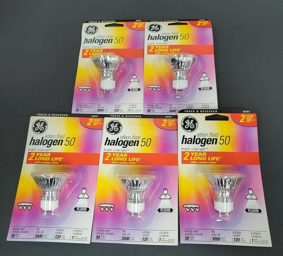 Used BOX OF 5 NEW GENERAL ELECTRIC Q50GU10/FL/CD INCANDESCENT LAMP BULB Q50GU10FLCD
