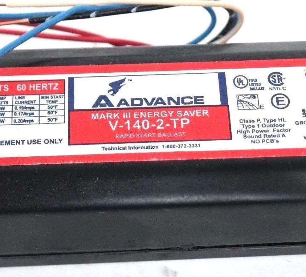 Used NIB ADVANCE V140TP RAPID START F40T12 BALLAST MARK III ENERGY SAVER V-140-2-TP