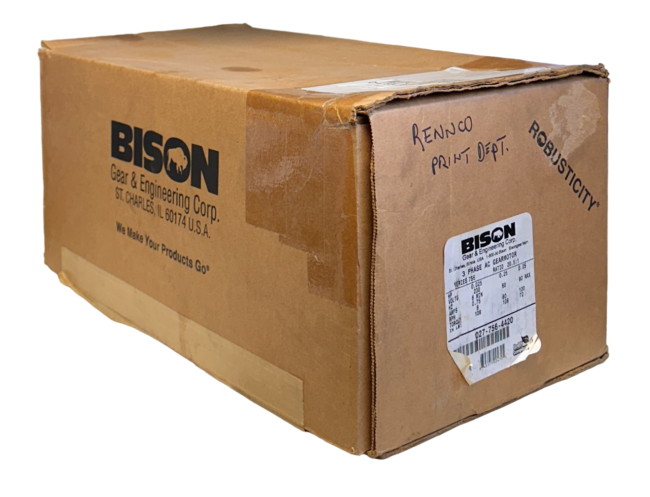 Used BISON 027-756-4420 / 151-H00-0065 AC GEARMOTOR 3-PHASE INVERTER DUTY 1/4HP NSMP