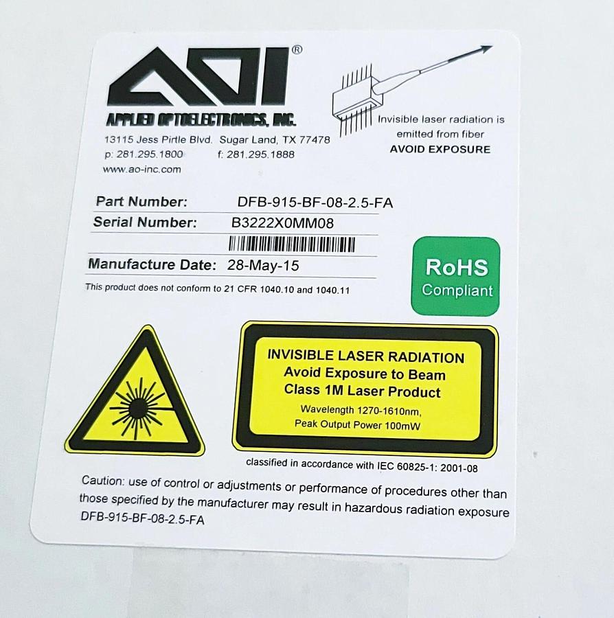 Used APPLIED OPTPELECTRONICS AOI DFB-915-BF-08-2.5-FA 14-PIN BUTTERFLY (DFB) LASER