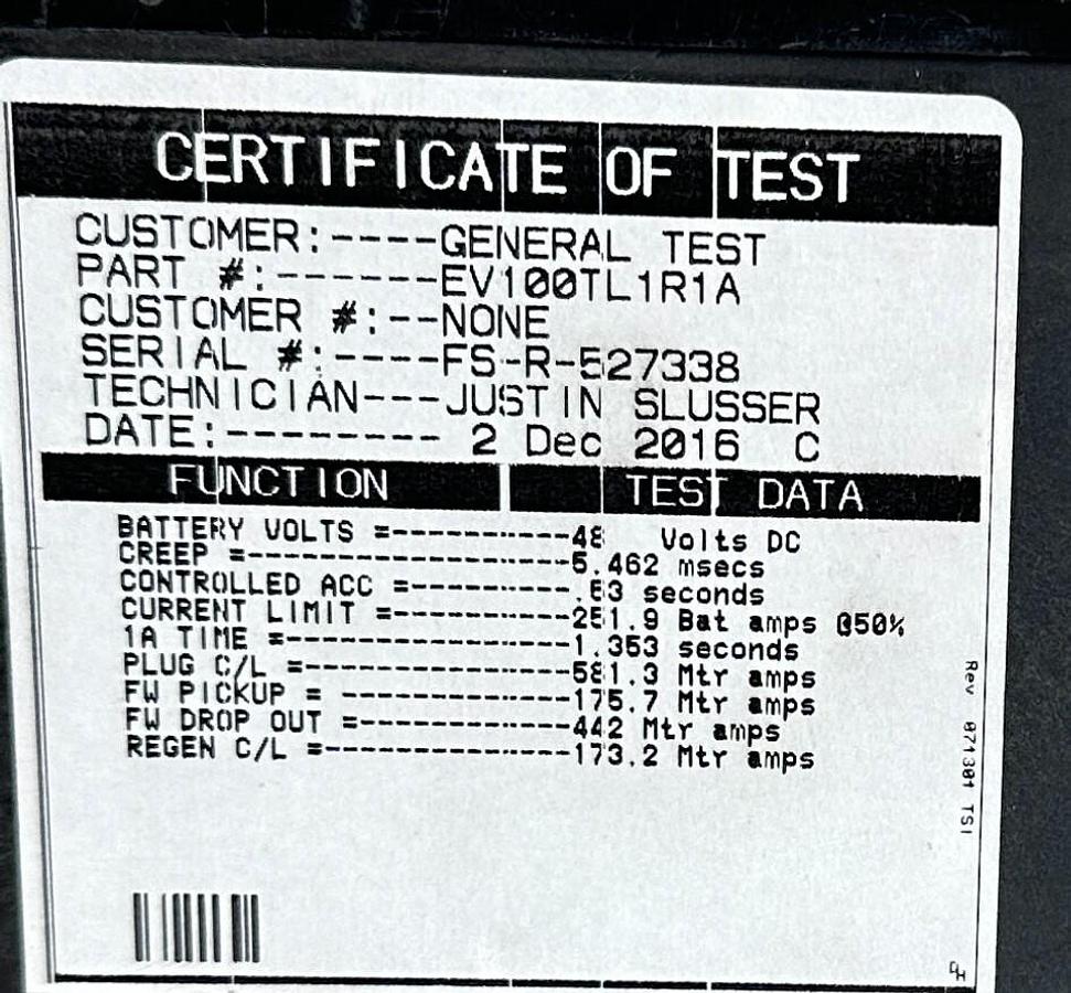 Used REPAIRED GE HYSTER EV100TL1R1A / 3022346 VEHICLE CONTROL CARD IC3645EV 2016 TEST