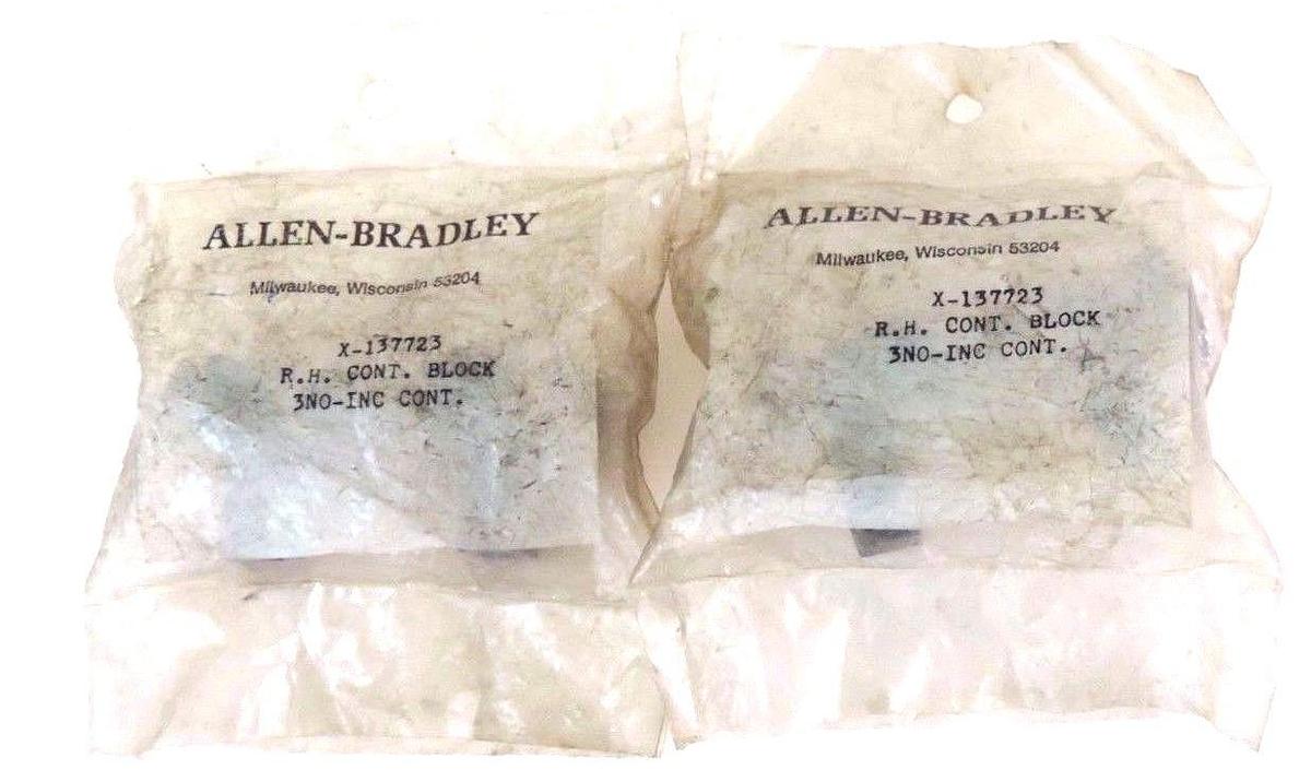 Used LOT OF 2 NEW ALLEN BRADLEY X-137723 R.H. CONT. BLOCKS 3NO-INC CONT.