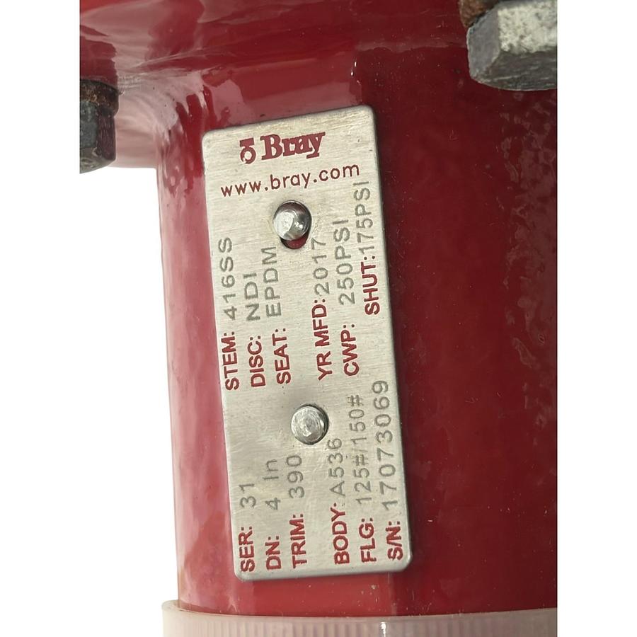 Used Bray 4" Butterfly Valve Series 31 Actuator 931193-11300522 SeniTec Limit Switch