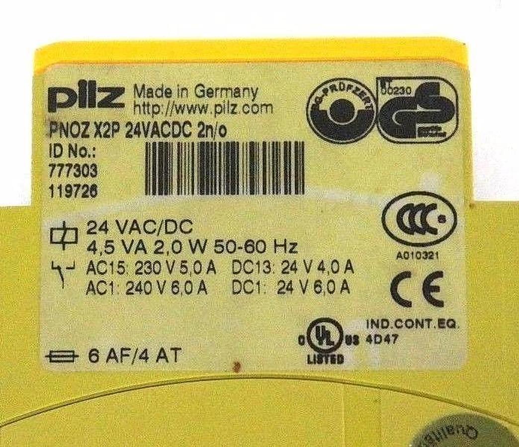 Used PILZ PNOZ X2P 24VACDC 2n/o SAFETY RELAY PNOZ X2P, ID NO. : 777303