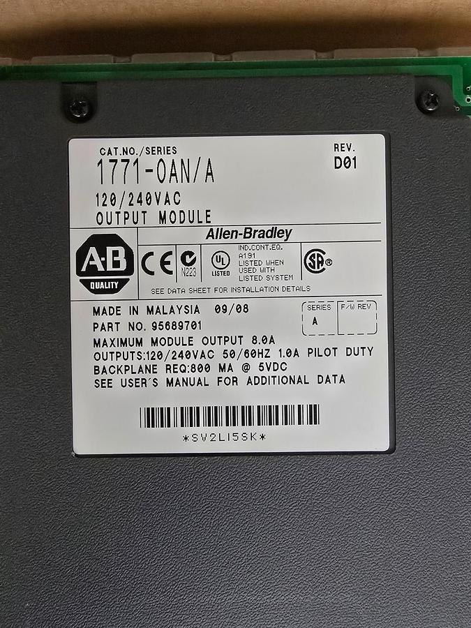 Used ALLEN BRADLEY 1771-OAN /A PLC-5 AC OUTPUT MODULE 120/240V REV. D01 1771OAN NSMP