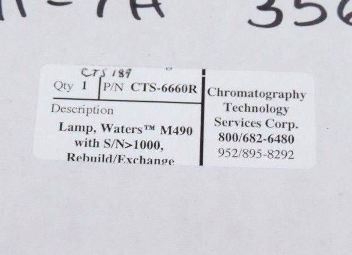 Used NIB CHROMATOGRAPHY TECH CTS-6660R DEUTERIUM LAMP WATERS M490 CTS6660R