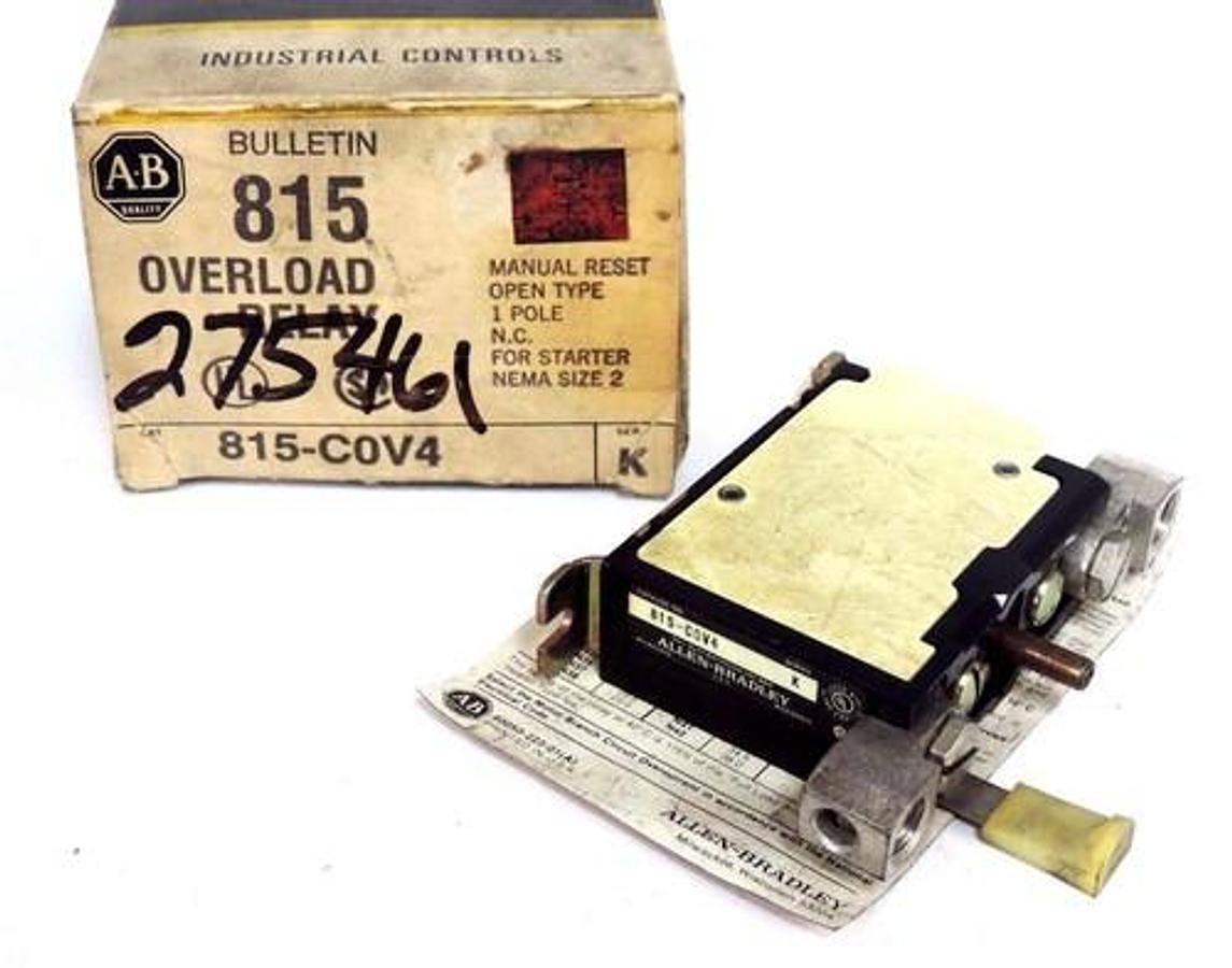 Used NIB ALLEN BRADLEY 815-C0V4 SER. K OVERLOAD RELAY NEMA SIZE 2, 1 POLE, 815C0V4