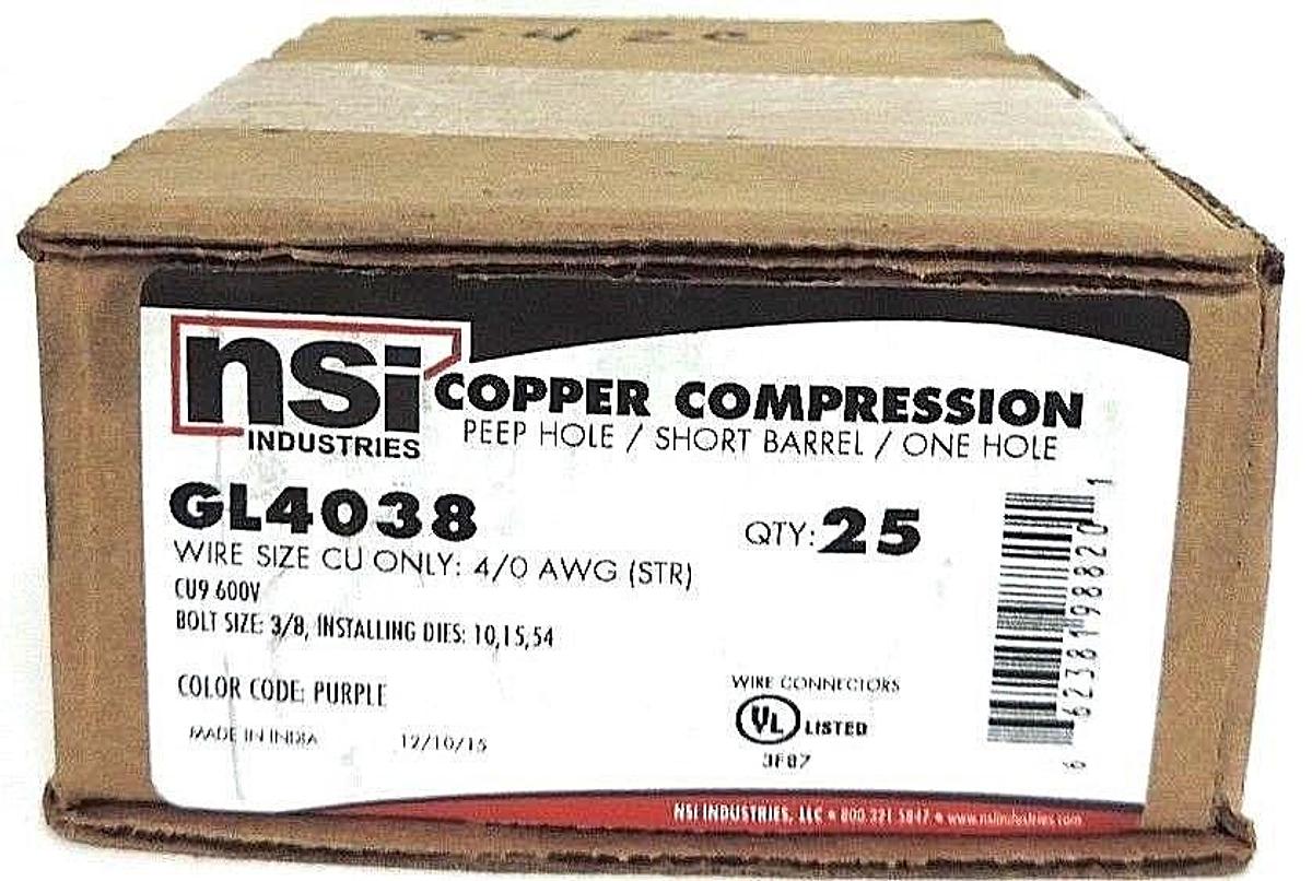 Used NIB NSI GL4038 COPPER COMPRESSION SHORT BARREL, ONE HOLE, PURPLE - QTY 25