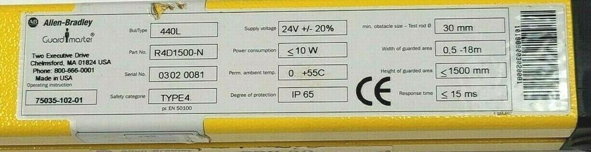 Used ALLEN BRADLEY 440LR4D1500N GUARD MASTER POC-30 RECEIVER 440L R4D1500-N (60INCH)