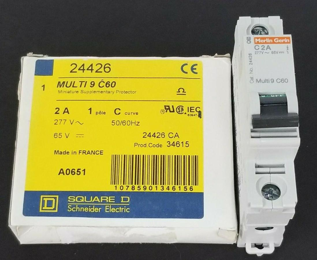 Used NIB SQUARE D 24426 MINI SUPPLEMENTARY PROTECTOR 2A, 1 POLE, CURVE C