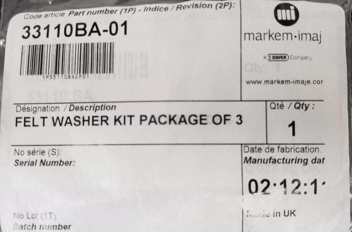 Used PACK OF 3 NEW MARKEM 33110BA-01 FELT WASHER KIT 33110BA01