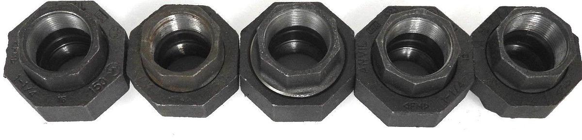 Used LOT OF 5 NEW ANVIL 1-1/4" BLACK PIPE UNIONS