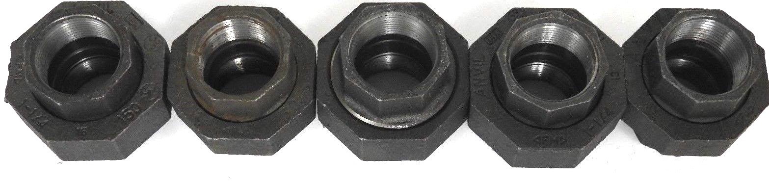 Used LOT OF 5 NEW ANVIL 1-1/4" BLACK PIPE UNIONS
