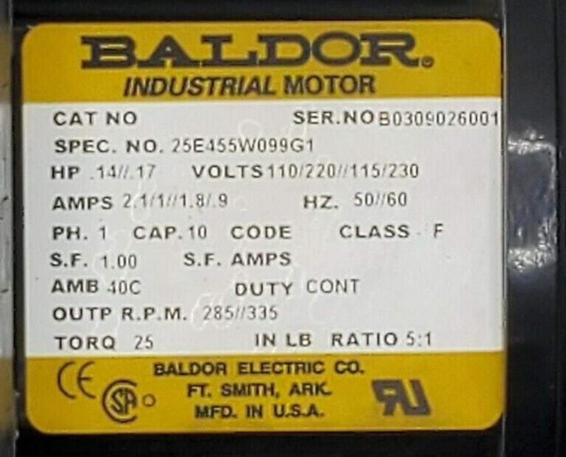Used NEW BALDOR 25E455W099G1 INDUSTRIAL MOTOR .14//.17HP 110/220//115/230V 1PH