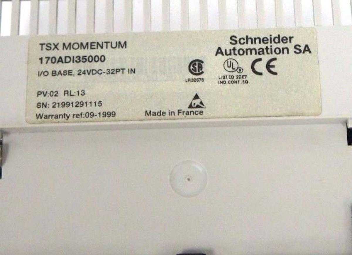 Used MODICON TSX MOMENTUM 170ADI35000 I/O BASE 24VDC-32OT IN, PV: 02, RL: 13
