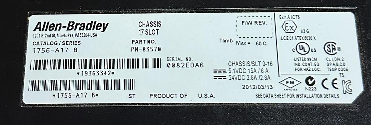 Used NEW ALLEN BRADLEY 1756-A17 /B ControlLogix 17-SLOT PLC MODULE CHASSIS 1756A17