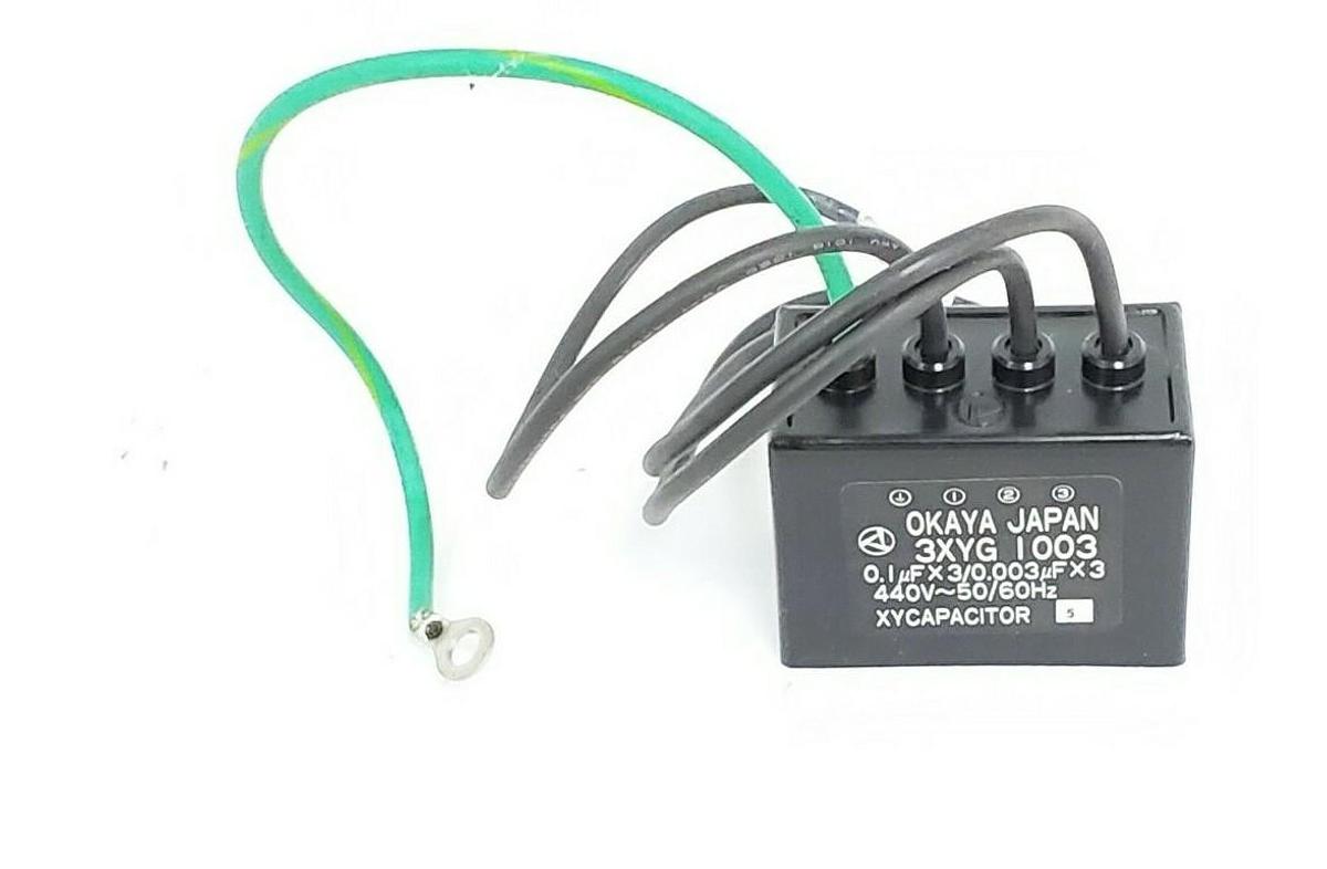 Used OKAYA 3XYG I003 CAPACITOR 0.1UFD 440VAC 3 PHASE 50/60HZ, 3XYG 1003