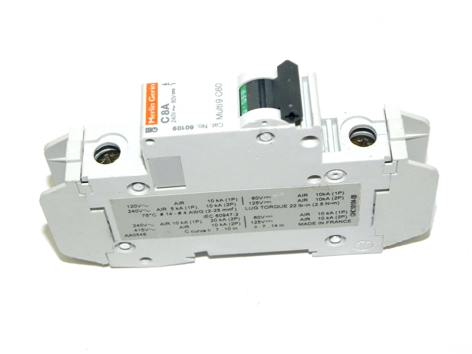 Used MERLIN GERIN 60109 CIRCUIT BREAKER 120V 8A, 240V~60V, MULTI 9 C60