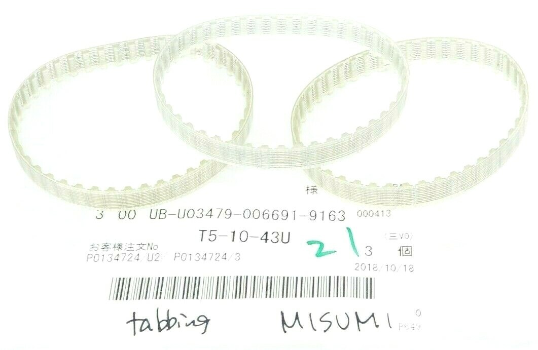 LOT OF 3 NEW MISUMI T5-10-43U TIMING BELTS T51043U