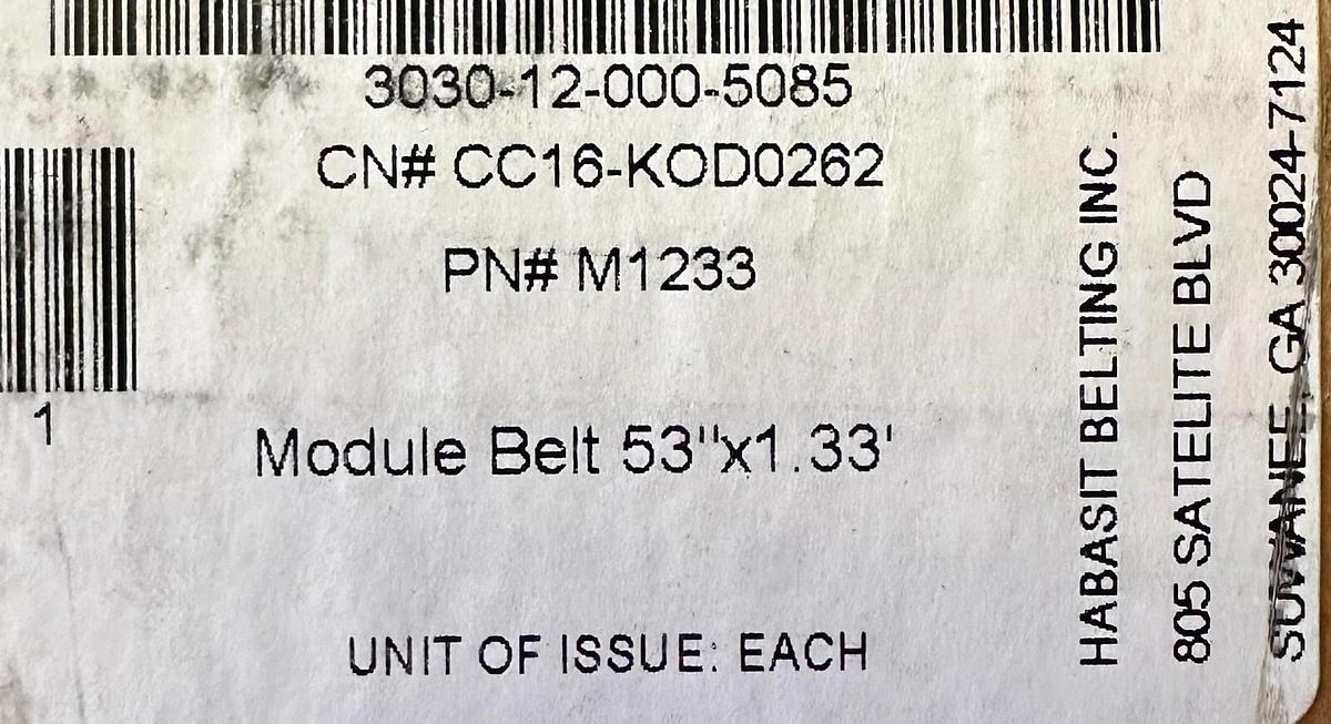 Used NEW HABASIT AMERICA M1233 53'' x 1.33'' FLUSH GRIP MODULAR BELT