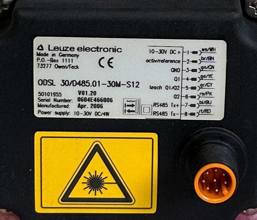 Used NEW LEUZE ELECTRONIC ODSL 30/D485.01-30M-S12 / 50101955 OPTICAL DISTANCE SENSOR