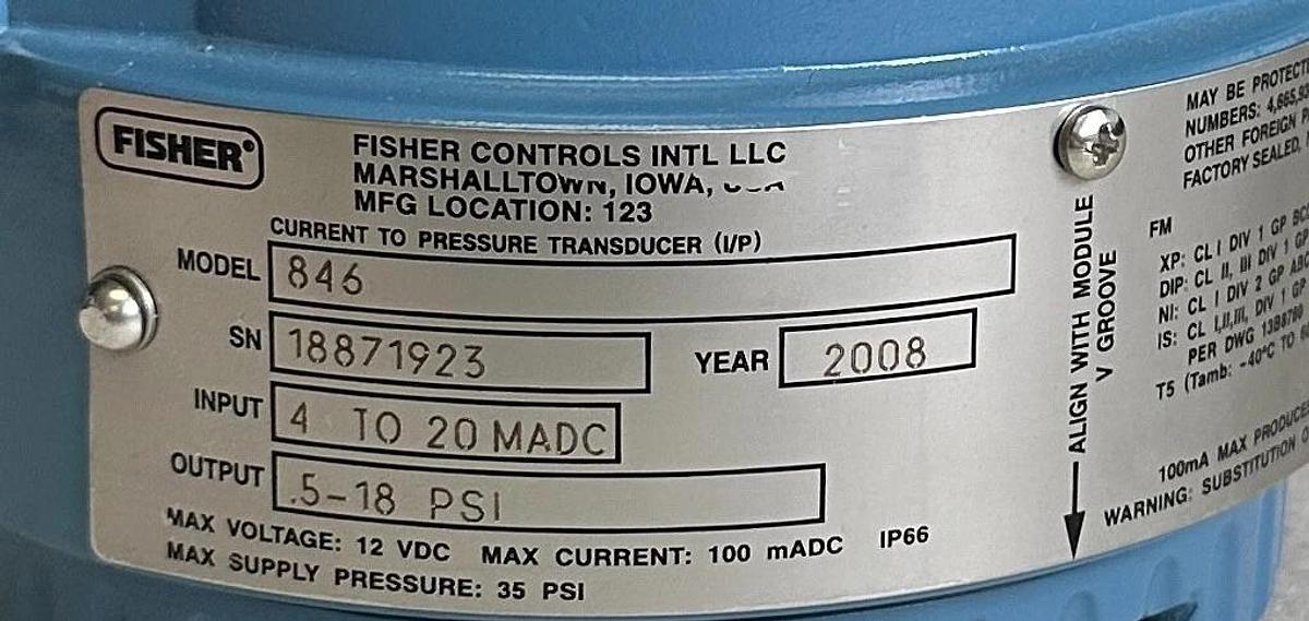NEW FISHER 846-738-1-1 / 18B43992752 ELECTRO-PNEUMATIC TRANSDUCER MODEL 846 3311