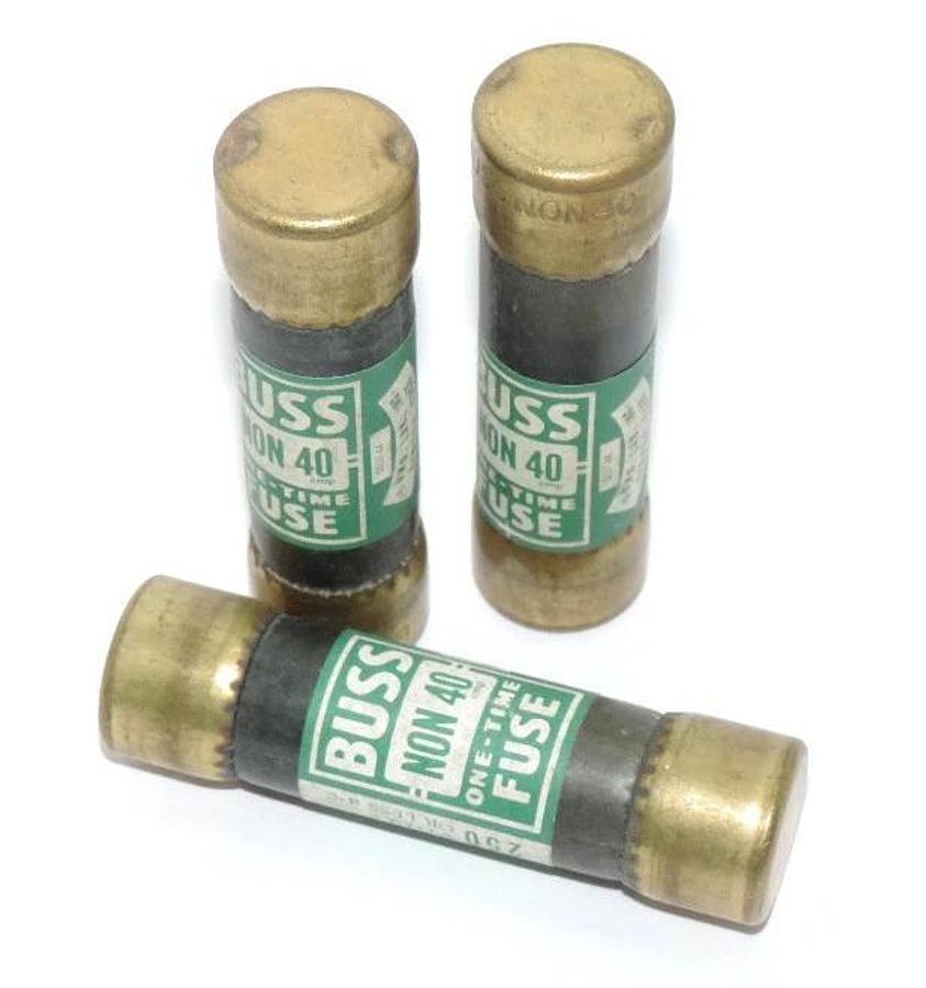 Used LOT OF 3 BUSSMANN NON 40 ONE-TIME FUSES NON40, 250V