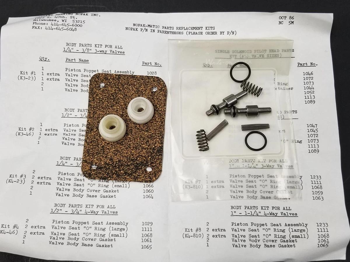 NEW NOPAK-MATIC VALVE KIT REPLACEMENT PARTS K4-23 1028 , 1071 , 1066 , 1060