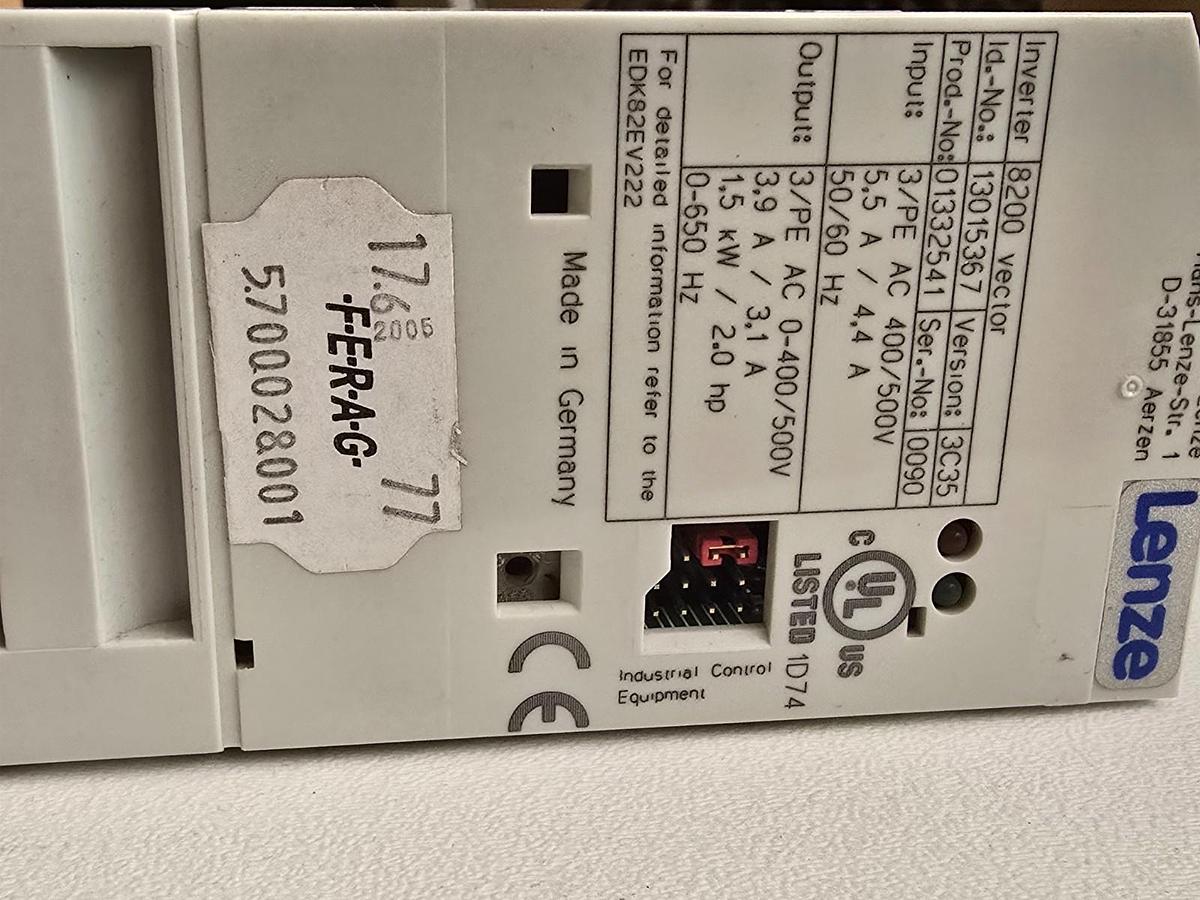 Used Lenze E82EV152P4C Inverter 8200 1.5kW 2HP 3~400V 13015367 E82EV152_4C 5700028001