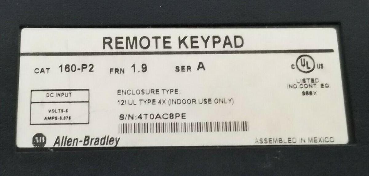 Used ALLEN BRADLEY 160-P2 REMOTE KEYPAD FRN: 1.9 SER. A 5VDC 0.075A 160P2