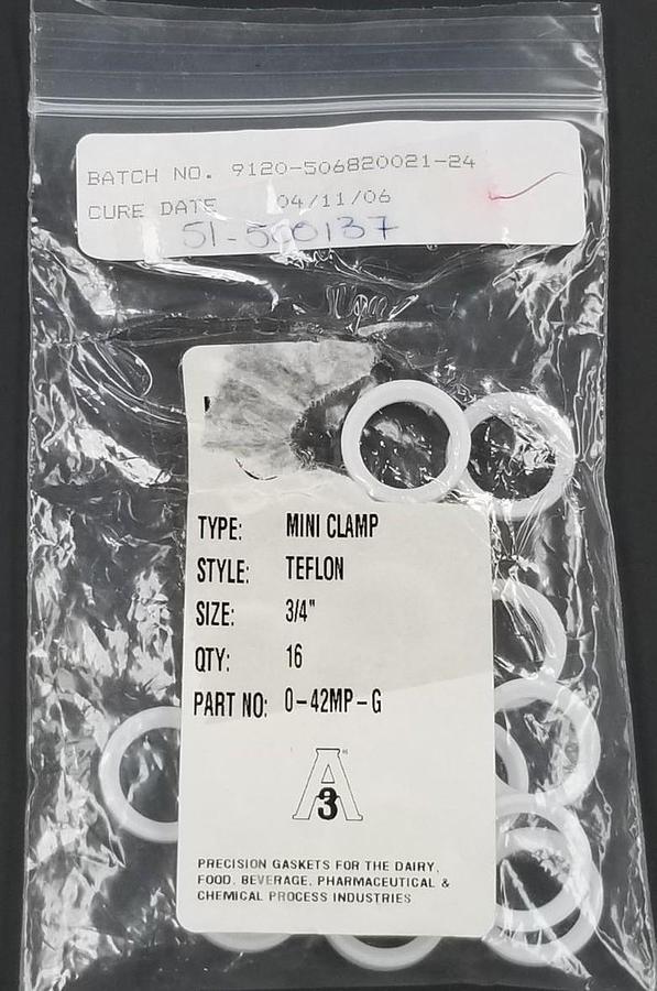 Used LOT OF 16 NEW A3 0-42MP-G MINI CLAMP TEFLON PRECISION GASKETS 3/4''