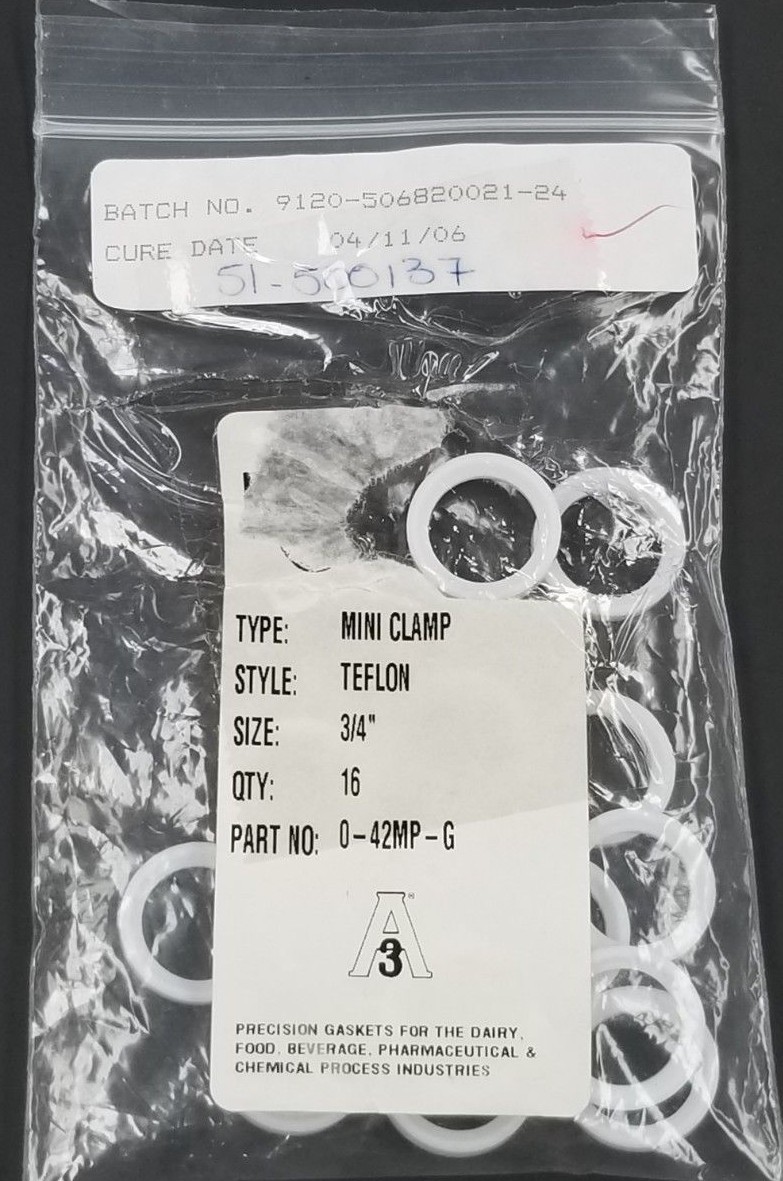 Used LOT OF 16 NEW A3 0-42MP-G MINI CLAMP TEFLON PRECISION GASKETS 3/4''