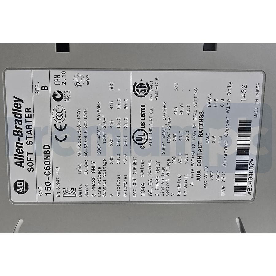 ALLEN BRADLEY 150-C60NBD /B SMC-3 OPEN SMART MOTOR CONTROLLER 60A/480V/3P NSMP