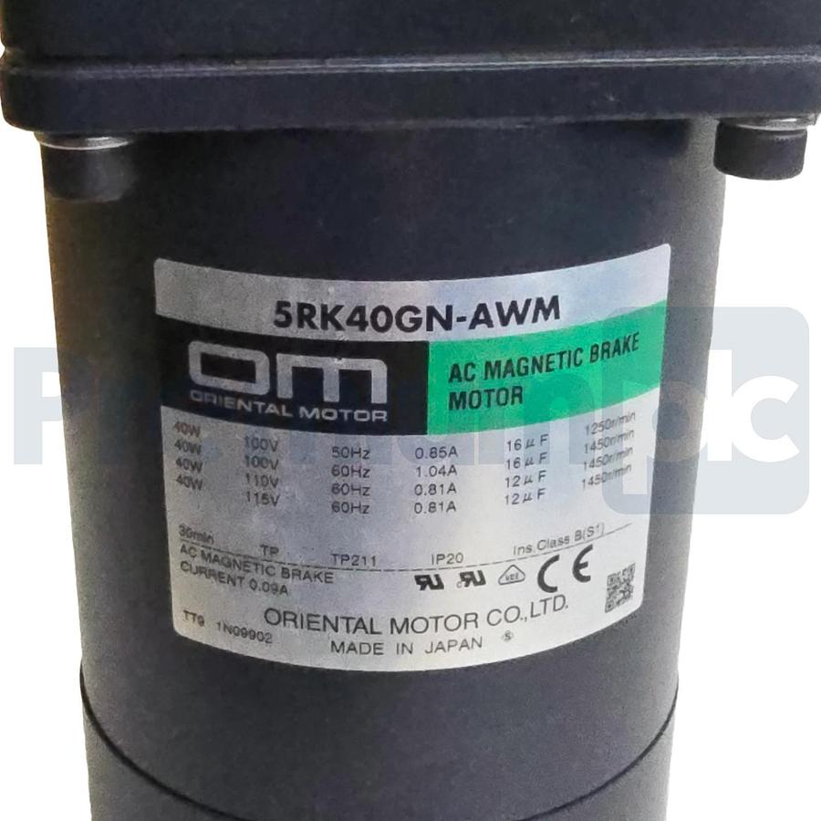 Used Oriental Motor 5RK40GN-AWMU Brake Motor w/ 5GN50RAA Gearhead 40W 115V 50:1 NSMP