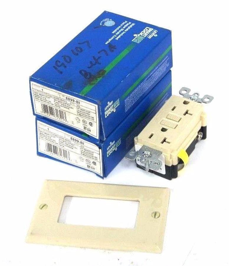 Used LOT OF 2 NIB LEVITON 8899-BI IVORY SMART LOCK RECEPTACLES GFCI 20A, 125V