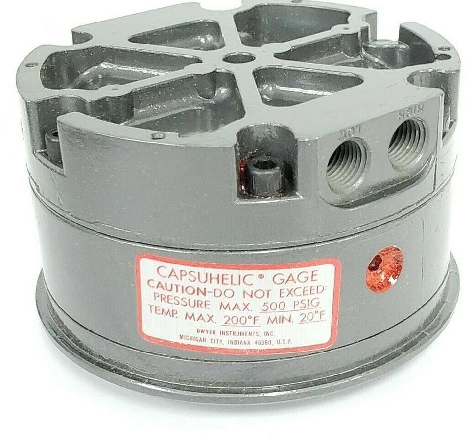 NIB DWYER MODEL 4330 CAPSUHELIC PRESSURE GAGE, 15-0-15" INCHES OF WATER, 500PSIG