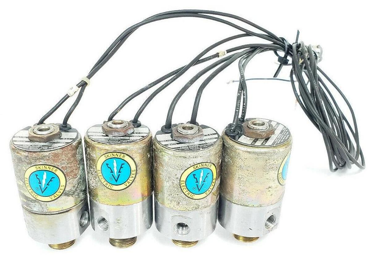 Used LOT OF 4 SKINNER V5L24760ST SOLENOID VALVES 110-120V 50/60HZ 10W 3/32" 75PSI