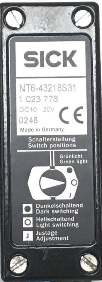 Used SICK OPTIC NT6-43218S31 PHOTOELECTRIC SENSOR 10-30VDC CONTROL SCANNER 1023778