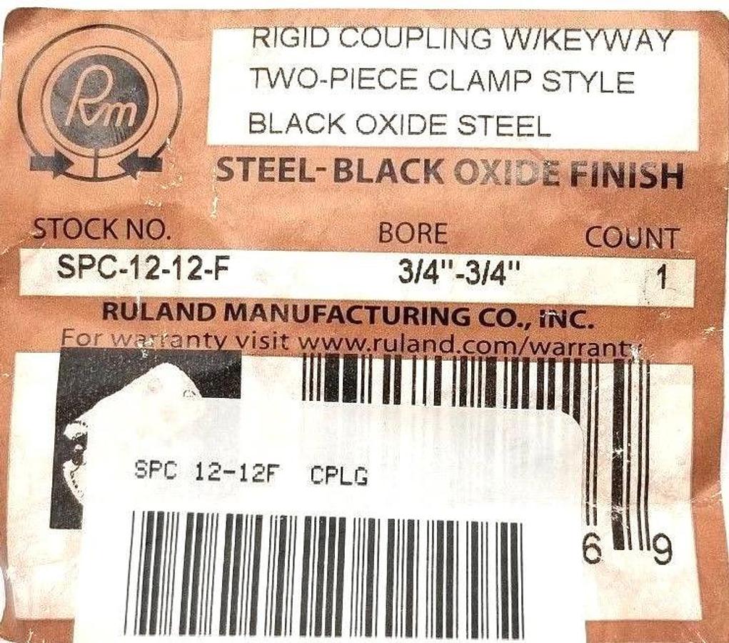 Used NEW RULAND SPC-12-12-F TWO PIECE CLAMPING RIGID COUPLING 3/4"-3/4" OXIDE STEEL