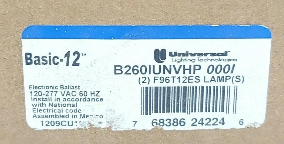 Used NIB UNIVERSAL LIGHTING TECHNOLOGY B260IUNVHP 000I ELECTRONIC BALLAST 120-277 VAC
