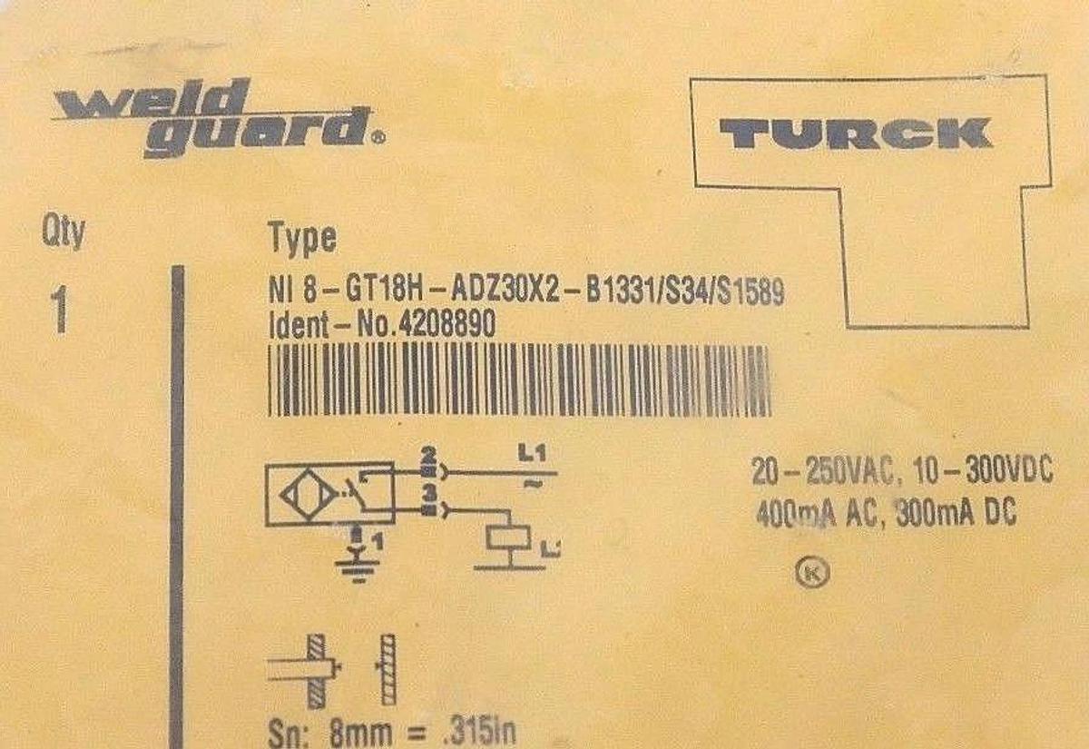 Used NIB TURCK NI8-GT18H-ADZ30X2-B1331/S34/S1589 SENSOR IDENT-NO. 4208890
