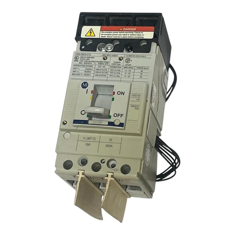 Used Allen-Bradley 140G-G6C3-C15 Molded Case Circuit Breaker 15A 3-Pole 600V