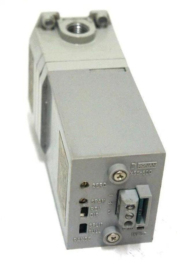 Used RONAN ENGINEERING X55-600-GP-1-SM TRANSDUCER X55-600-GP, 36VDC, 3-15PSIG