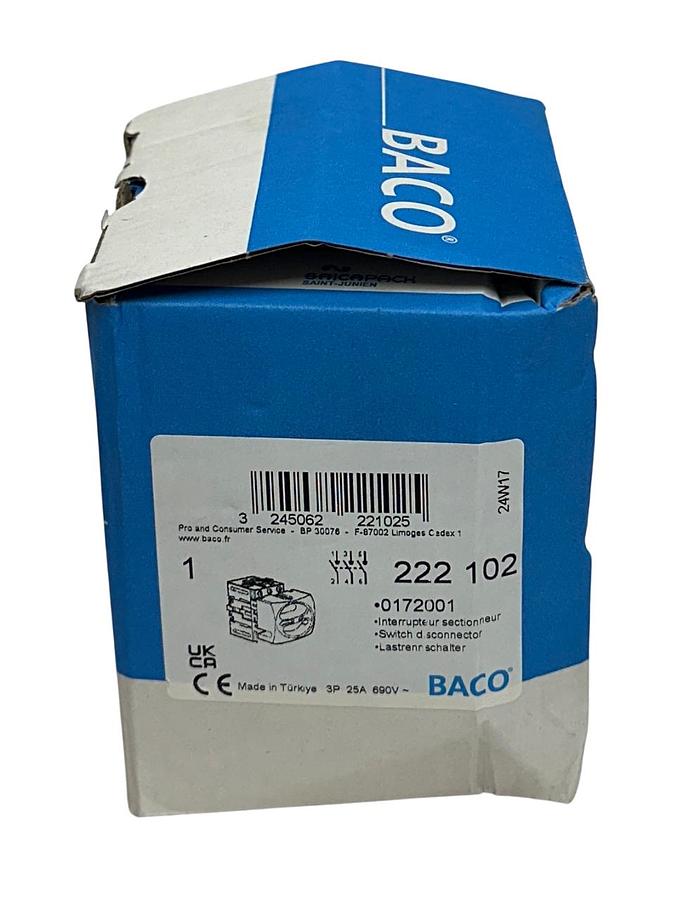 Used BACO 222 102 / 0172001 DISCONNECT SWITCH BP 30076 YELLOW / RED 25A 690V NSMP