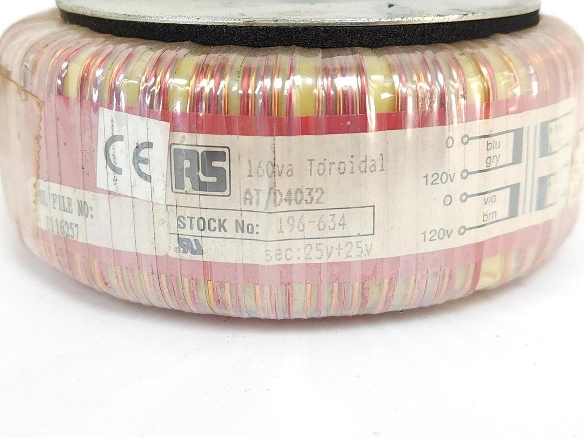 Used RS COMPONENTS 196-634 TOROIDAL TRANSFORMER 160VA 3.2AMP 25V