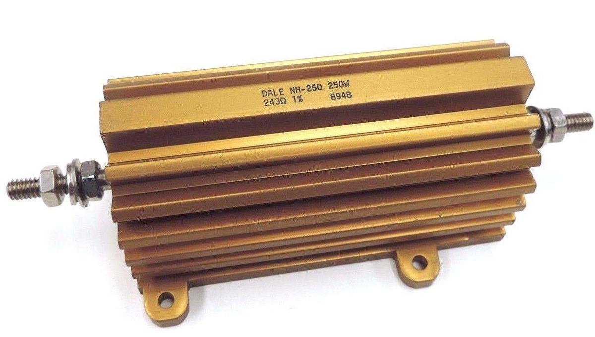 Used NEW DALE NH-250 POWER RESISTOR 250W, 243 OHM, 1%, 8948 FINNED ALUMINUM HOUSING
